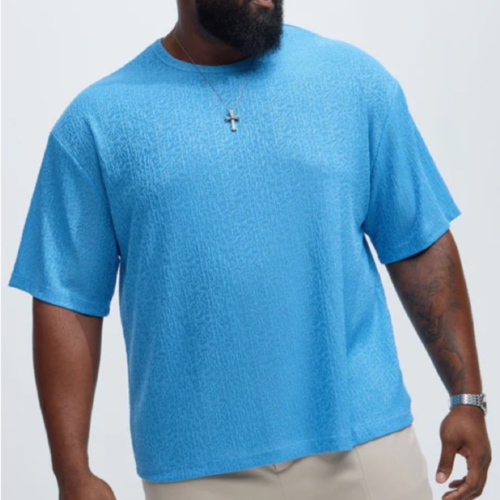 NovaMen Sleek Textured Relaxed Tee - Blue Size 3XL